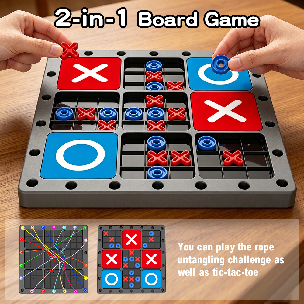 Board Game For Kids - Children 2-in-1 Rope Untangling & Tic