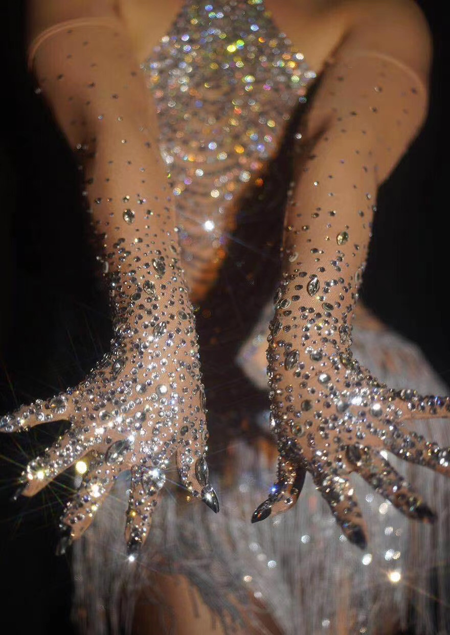 Sexy Stretch Rhinestone Gloves - Board Game Yogi ulasan dan harga