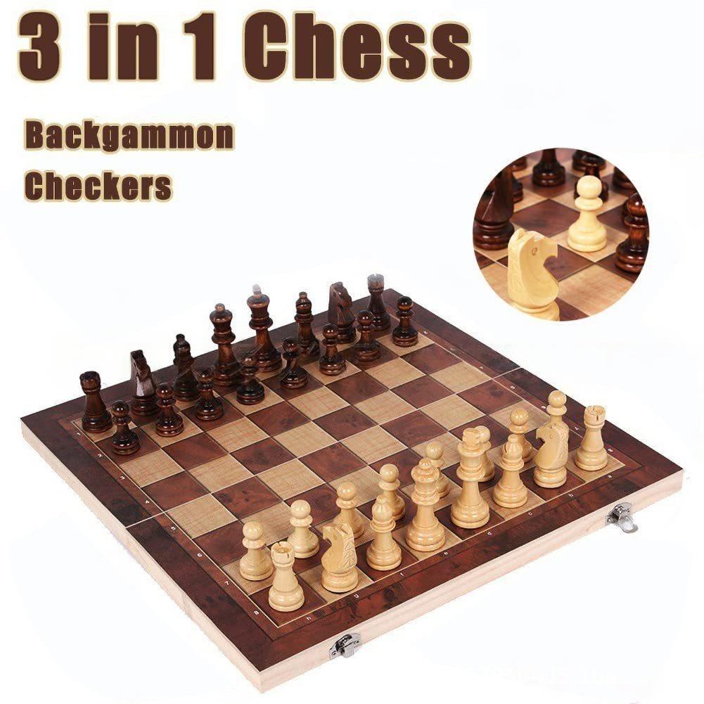 3 in 1 Wooden Chess Backgammon - Board Game Harvest ulasan dan harga