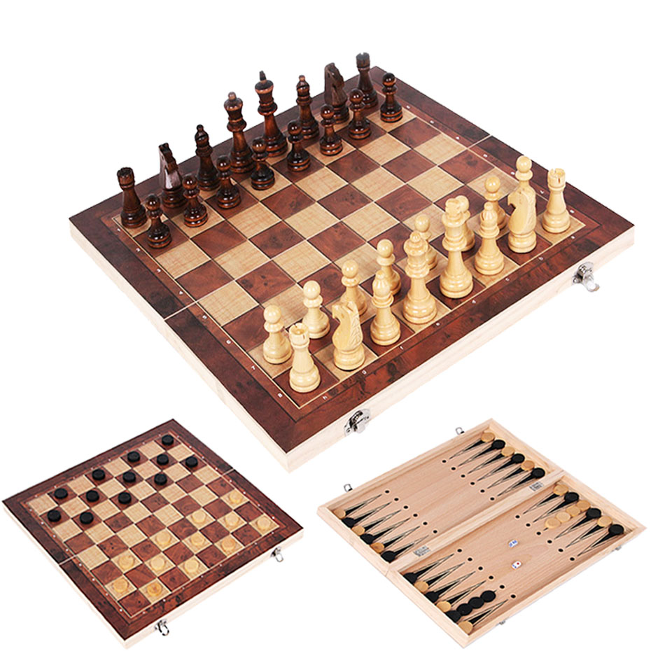 3 in 1 Wooden Chess Backgammon - Board Game Harvest ulasan dan harga